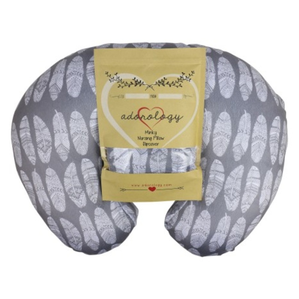 Minky Nursing Pillow Slipcover Gray Feathers Baby